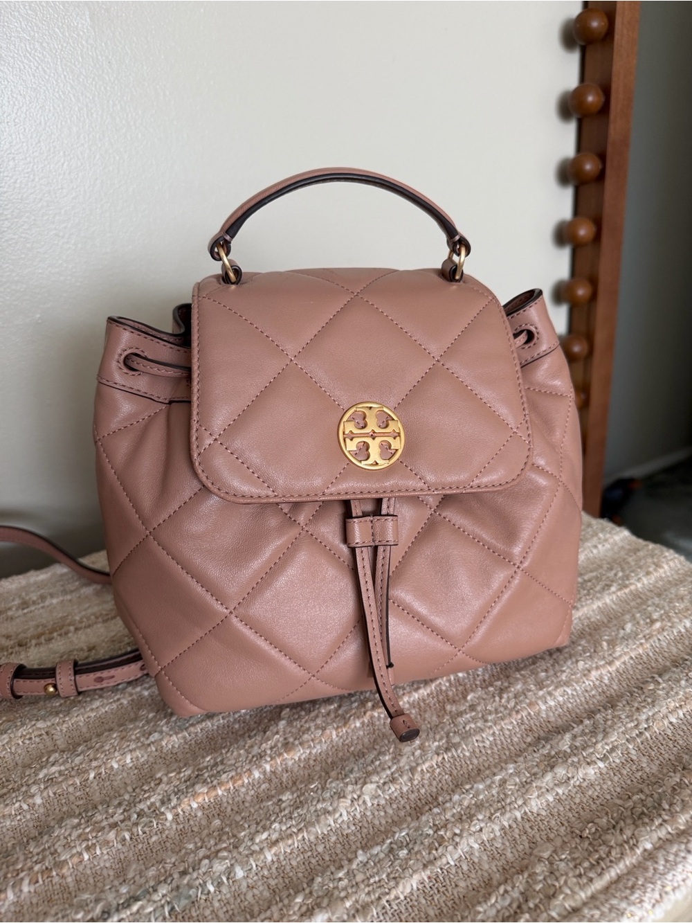 Tory Burch Quilted Leather Backpack (Roasted Almond / Gold Hardware)